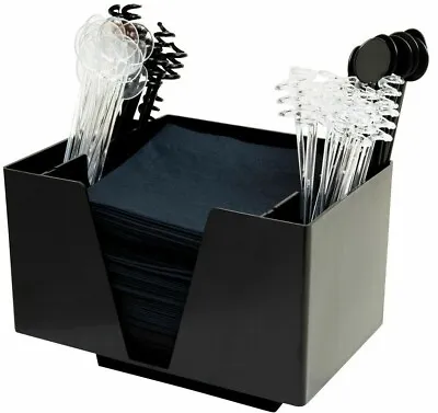 Bar Caddy Bar Tidy Organiser Cocktail Napkin Holder Black Plastic 3 Compartment • £9.95