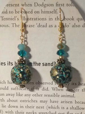 Pandora's Box Gold And Teal Crystal Drop Earrings • £2.50