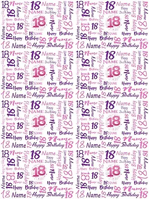 18th Birthday Personalised Gift Wrapping Paper Choose Colour ADD NAME • £4.19