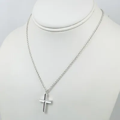 25  Tiffany Mens Unisex Cross Large Link Necklace In Concave Sterling Silver • $450