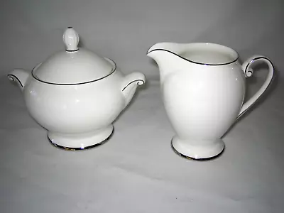 Mikasa Cameo Platinum Sugar Bowl & Creamer Silver Trim HK301 • $29.24