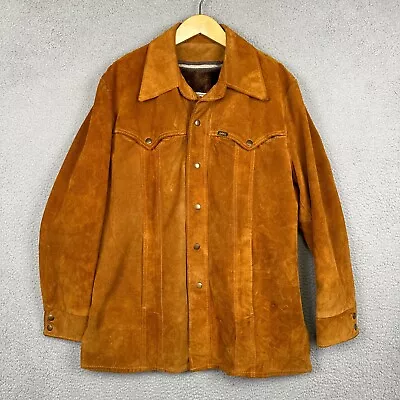 VINTAGE Lee Storm Rider Coat Mens XL Brown Leather Suede Jacket Faux Fur Liner • $74.77