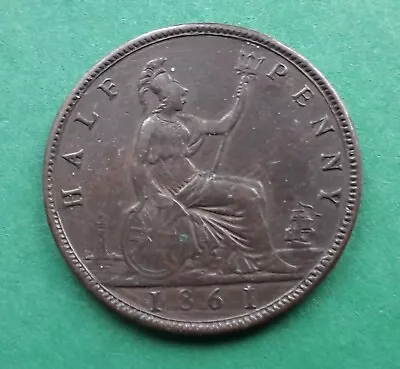 1861 Half-Penny Coin - Queen Victoria Copper Halfpenny • £20