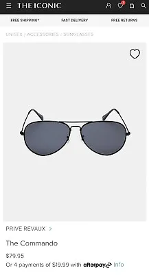 Privê Revaux Polarised Black  Aviator Sunglasses $79.95 Iconic Commando Like New • $24.99
