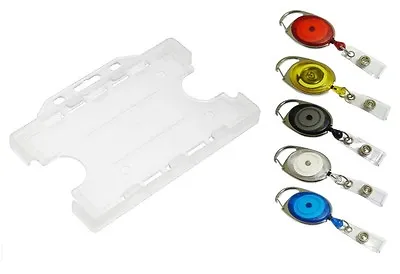 £4.99 • Buy Clear Double ID Card Badge Holder With Premier Retractable YoYo Reel Lanyard.