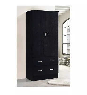 Hodedah Black 2-Door Armoire With 2-Drawers And Clothing Rod • $238.89