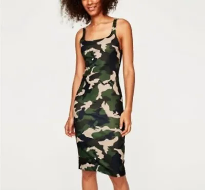 Zara Trafaluc Camo Stretch Bodycon Midi Tank Dress Small • $24.99