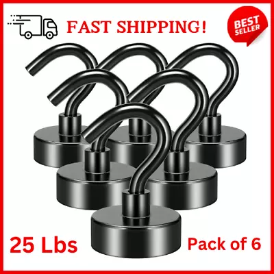 Magnetic Hooks 25 Lbs Strong Neodymium Cruise Grill Fridge Pack Of 6 Black NEW • $7.84