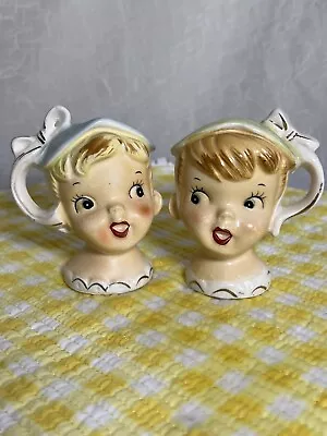 Vintage 1950s Miss Cutie Pie Little Girl Salt Pepper Shakers Handles • $67.49