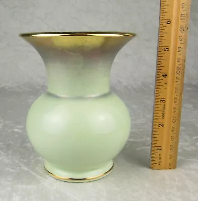 German Pottery Vase Green Gold 203/14 Mid Century Modern 5-5/8 In Tall 4-1/2 Dia • $39.99