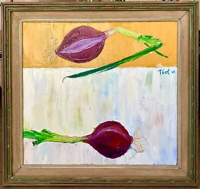 Large Vintage Modernist Oil Painting Onions Still Life Signed PATRICIA TOOL 1960 • $1237.50