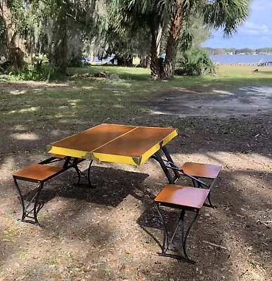 Vintage Suitcase Folding Handy Table & Chair Picnic Set By Milwaukee Stamping • $129.01