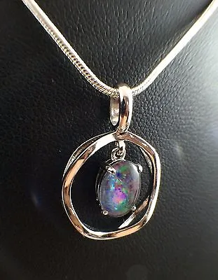 Unique Circle Design Triplet Opal Necklace Pendant 18ct White Gold Plated W Cert • $79.95