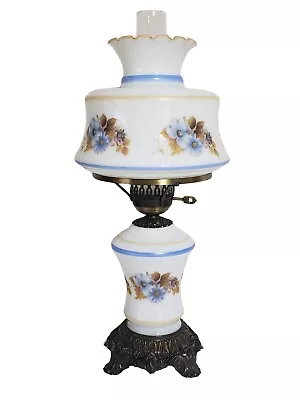 Vintage Hurricane Lamp L&L WMC White Blue Floral Flowers 22  - 24  Tall • $140