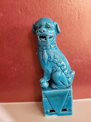 Turquoise Foo Dog Sculpture Porcelain Blue - Vintage Miniature • $39.99