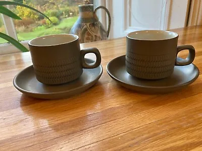 £15 • Buy 2 Denby Chevron Stoneware Tea Cups And Saucers - 4 Chevrons