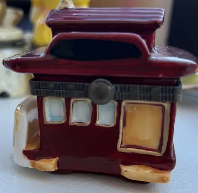 $15 • Buy Vintage ML Hand Painted Trolley Car Ceramic Hinged Tresaure / Trinket Box