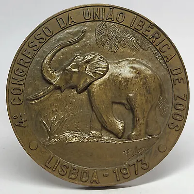 ANIMAL WILD LIFE/ ELEPHANT/ LISBON ZOO 90 Years 1883-1973 Rare Bronze Medal #90 • $55.71