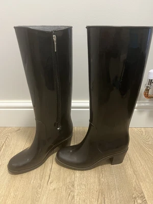 £14 • Buy Black High Heeled Rubber Wellies 5 Wellington Boots Side Zip