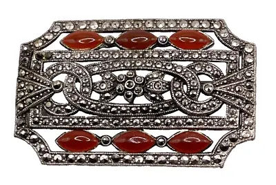 Lovely Art Deco Multi Cornelian Cabochon Marcasite Brooch • $9.99