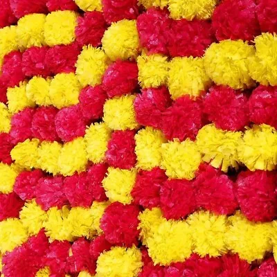 Artificial Marigold Garland - Pack Of 5 Red & Yellow Flowers Decorations • $3