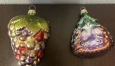 Vintage Germany Blown Glass Grapes Acorn Musical Christmas Ornaments Lot Of 2 • $19.90