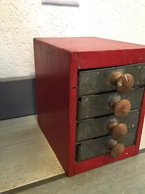 Vtg Folk Art Industrial Small Tool Parts 4 Drawer Storage Organizer Cabinet • $34.99