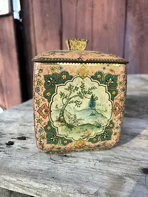 VTG CHINESE FLORAL DECO METAL BOX TEA TIN MANSFIELD ENGLAND Rare Lid 1952 • $99.80