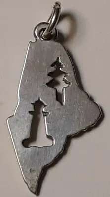 Maine Sterling Charm With  Pine Tree And Lighthouse  1  Long • £13.30