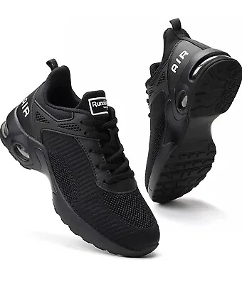 Women Black Trainers Running Shoes Air Cushion Sneakers Lightweight Sports Uk 6 • £39.99