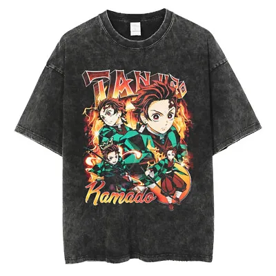 Demon Slayer Vintage T-shirts Anime Printed Unisex Men Women Cosplay Tees Summer • $26.50