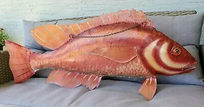 Red Grouper Fish - Vintage Hand Made Metal Folk Art Large 42  Hanging Sculpture • $499.99