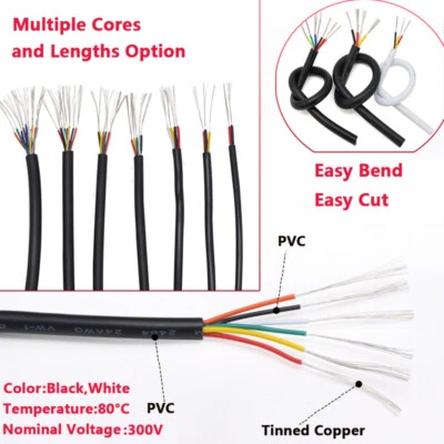 £3.22 • Buy 24AWG Multicore Wire Multiconductor Cable 2 3 4 5 6 7 8 9 10 Cores Line 300V