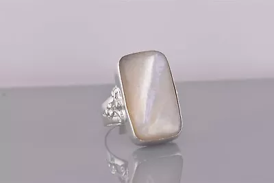 Sterling Silver 26mm White Mother Of Pearl Statement Band Ring 925 Sz: 8 • $37.50