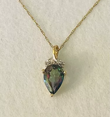 10k Yellow Gold Chain Necklace Mystic Topaz Pendant - 18.5” 1mm Chain • $72.27