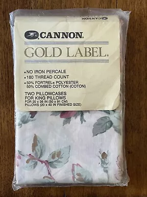 VTG Cannon GOLD LABEL 2 King Pillow Cases No Iron PERCALE Floral Flowers KING • $15.95