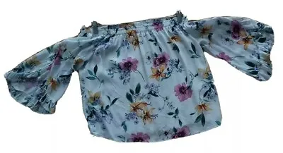 $25 • Buy BERSHKA Label Womens Off Shoulder White Floral Short Blouse Top Size EUR S