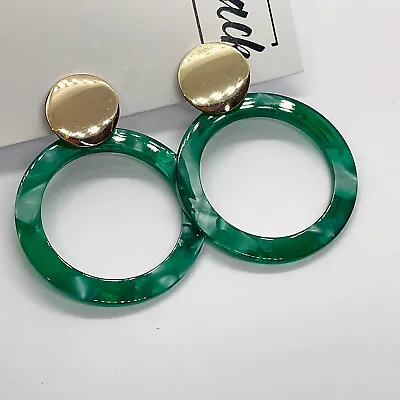 £7.99 • Buy Green Tortoiseshell Round Hoops Clip On Acrylic Earrings Blogger UK Seller