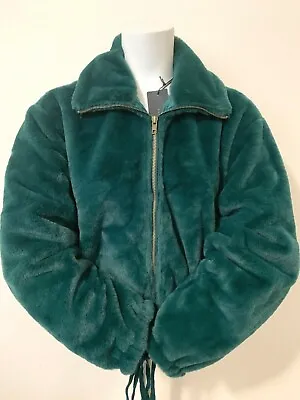 Victorias Secret Know One Cares Nwt Faux Fur Green Cropped Coat Jacket S • $29.99