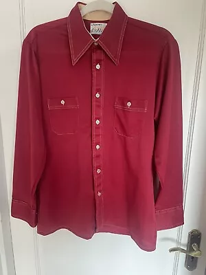 Vintage 60s 70s Arrow Doubler Mens Red Crepe Pointy Collar Disco Shirt 15.5 42” • £20