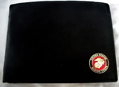 United States Marine Corps Italian Leather Bi Fold Black Wallet RFID Protected • $18