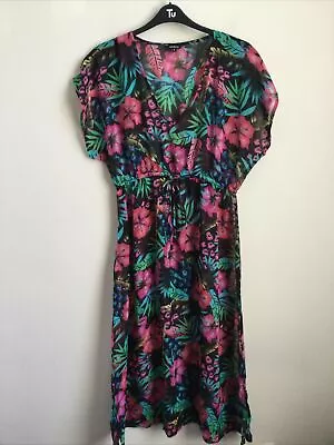 £5.99 • Buy Pep & Co Black Floral Sheer Midi Length Kaftan Beach Dress Size M (12-14)