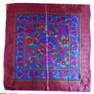 Liz Claiborne Large Square Vintage Vibrant Floral Silk Scarf • $12.50