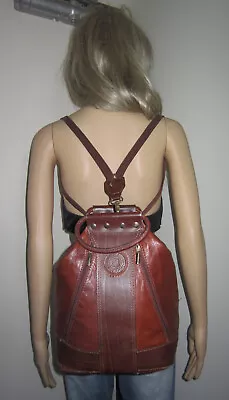 BORGONICCHIO VTG Brown Vera Pelle Leather Backpack/Handbag/ Shoulder Bag Italy  • $69