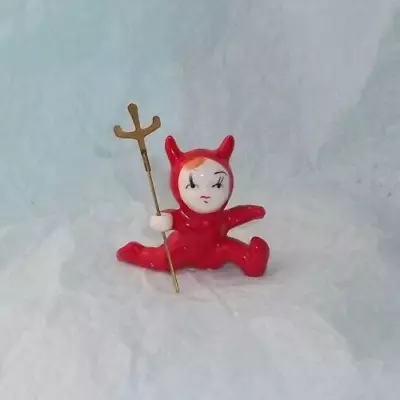 Vintage Mini Figurine Lil RED DEVIL & Metal TRIDENT PITCHFORK LEFTON ? Japan 1½  • $44.95