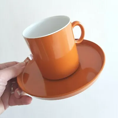 Vintage Retro ORANGE Melamine Mug Cup Saucer 50s 60s 70s Camper Camping Picnic • £7