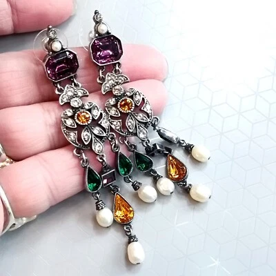 $119 • Buy BEN-AMUN Crystals Chandelier  Silver Tone Earrings , Length 3.2 Inch