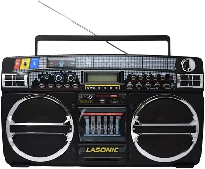 Lasonic I931BT Boombox Rechargeable Bluetooth 80's Style Ghetto Blaster - Black • $229.99