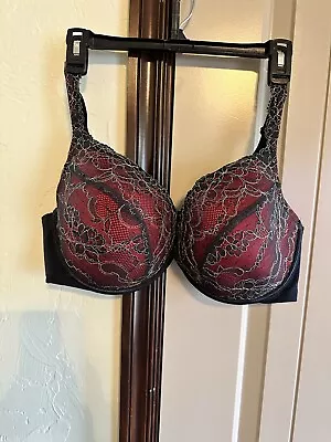 Cacique Women’s Size 42DD Plunge Bra Red With Black Lace Overlay • $13