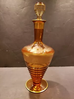 Rare Footed Decanter- Antique Amber Glass Cambridge Floral Etched #3075 Gold • $179.95